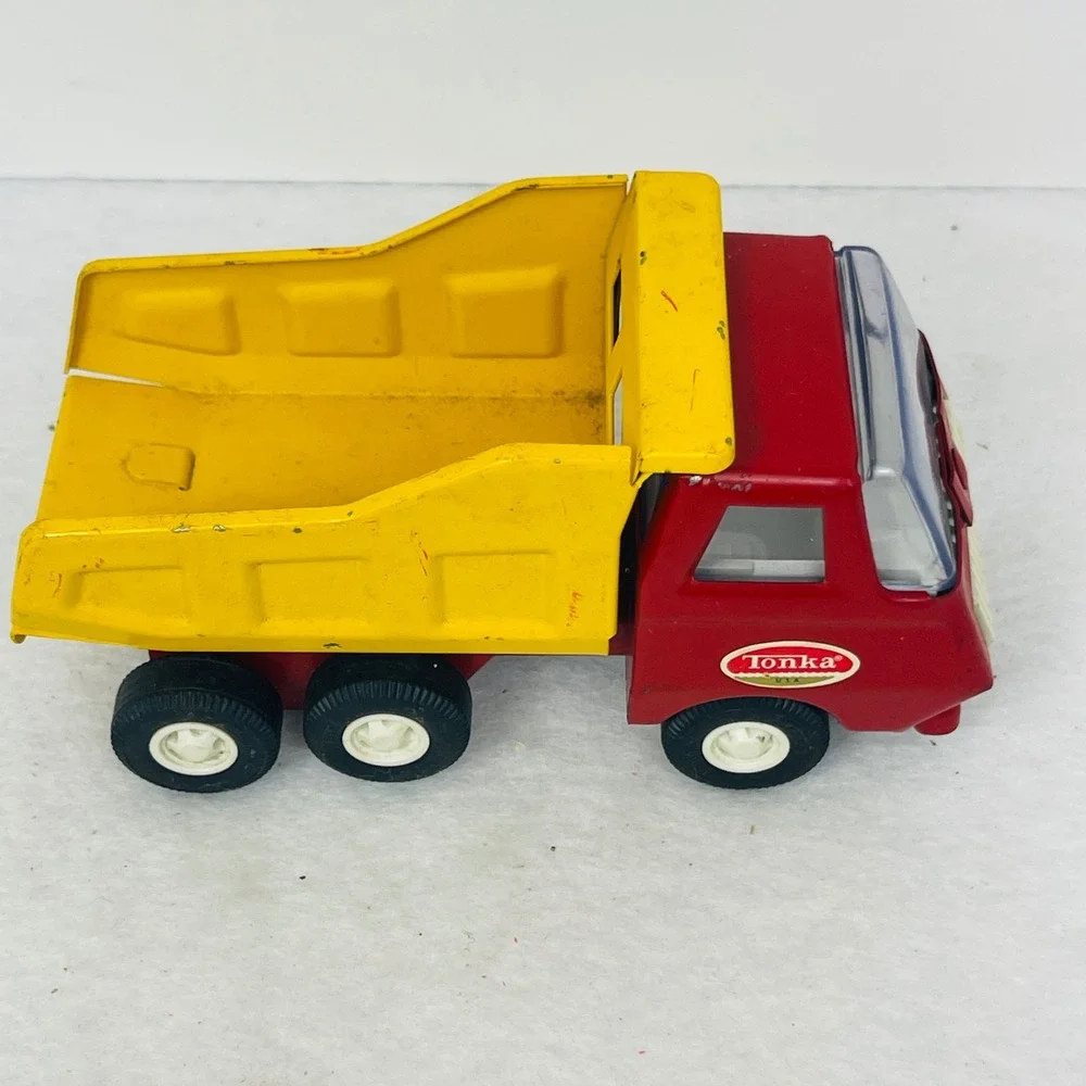 Vintage Tonka USA Red and Yellow Diecast Metal Mini Dump Truck Construction Toy